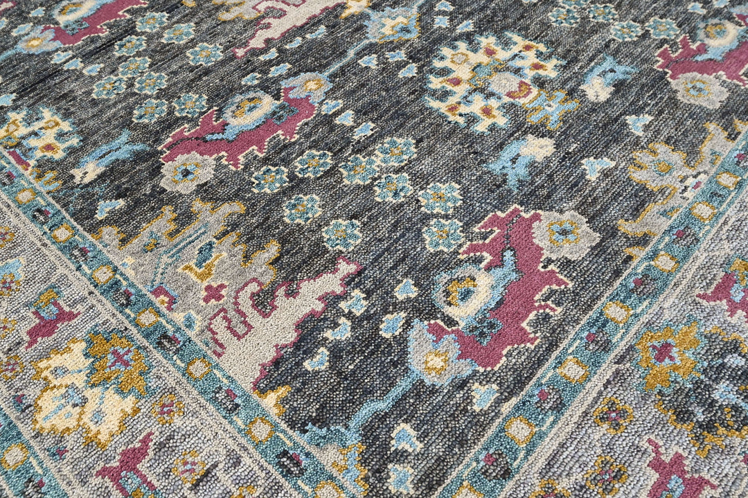 8x10 Gray, Beige, Aqua Color Hand Knotted Oushak Wool Arts and Crafts Oriental Rug