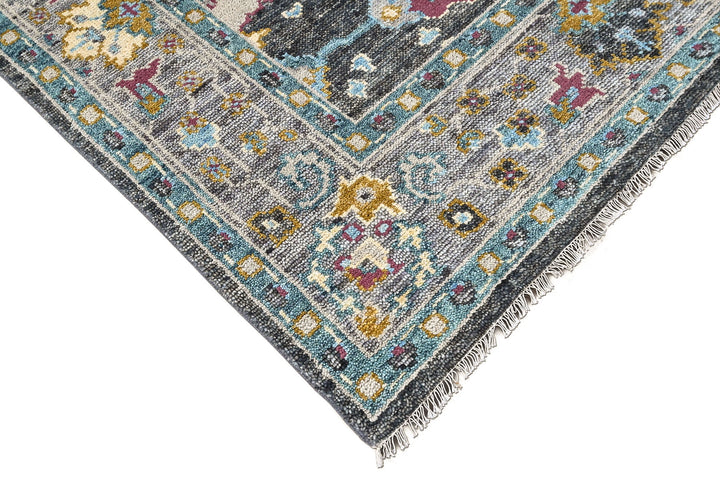 8x10 Gray, Beige, Aqua Color Hand Knotted Oushak Wool Arts and Crafts Oriental Rug