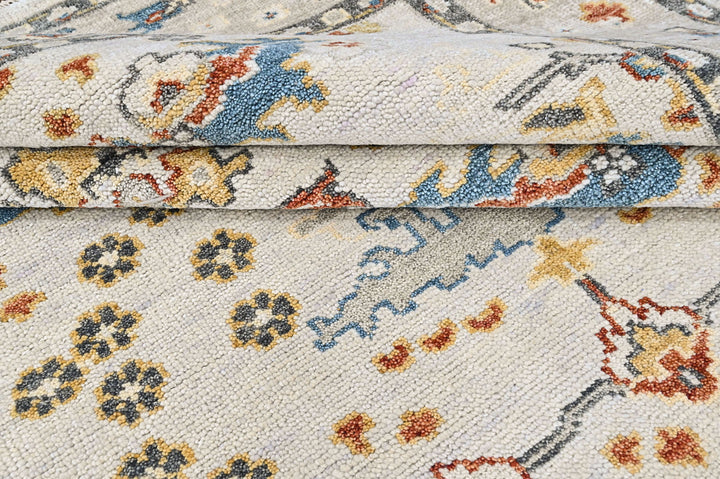 8x10 Ivory, Gray, Gold Color Hand Knotted Oushak Wool Transitional Oriental Rug