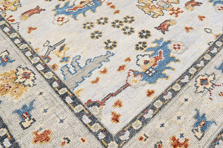 8x10 Ivory, Gray, Gold Color Hand Knotted Oushak Wool Transitional Oriental Rug