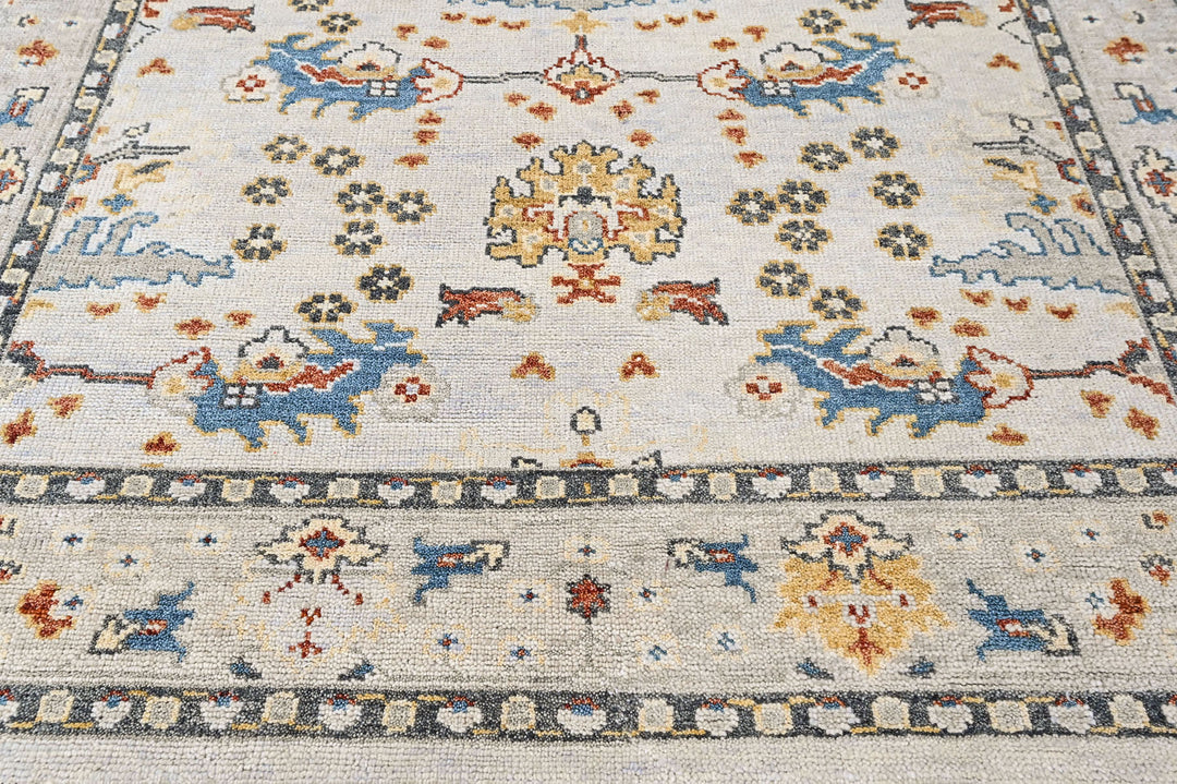 8x10 Ivory, Gray, Gold Color Hand Knotted Oushak Wool Transitional Oriental Rug