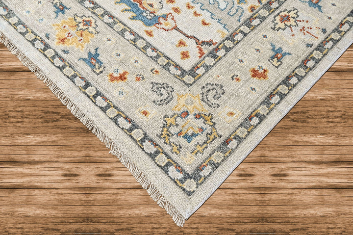 8x10 Ivory, Gray, Gold Color Hand Knotted Oushak Wool Transitional Oriental Rug