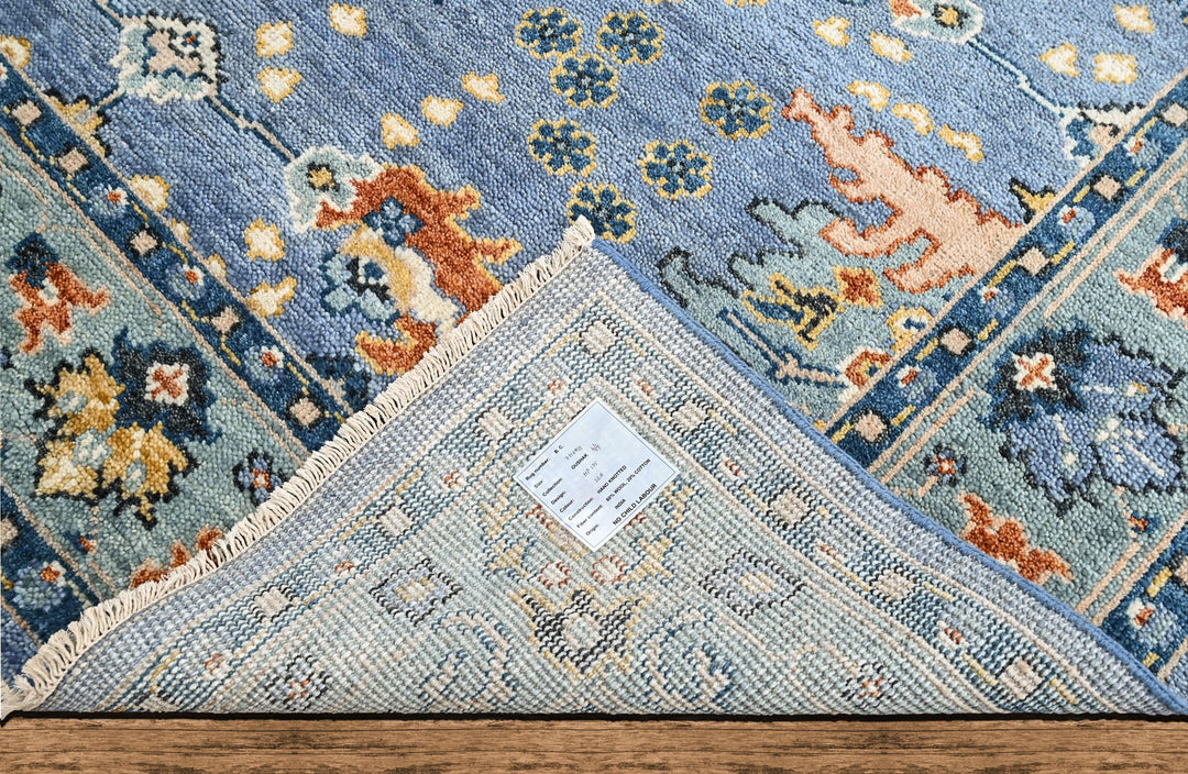 8x10 Blue, Aqua, Burnt Orange Color Hand Knotted Oushak Wool Arts and Crafts Oriental Rug