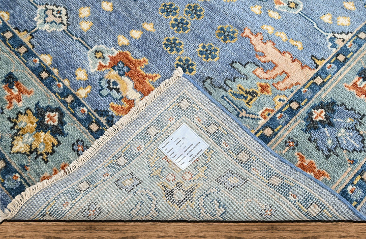 8x10 Blue, Aqua, Burnt Orange Color Hand Knotted Oushak Wool Arts and Crafts Oriental Rug