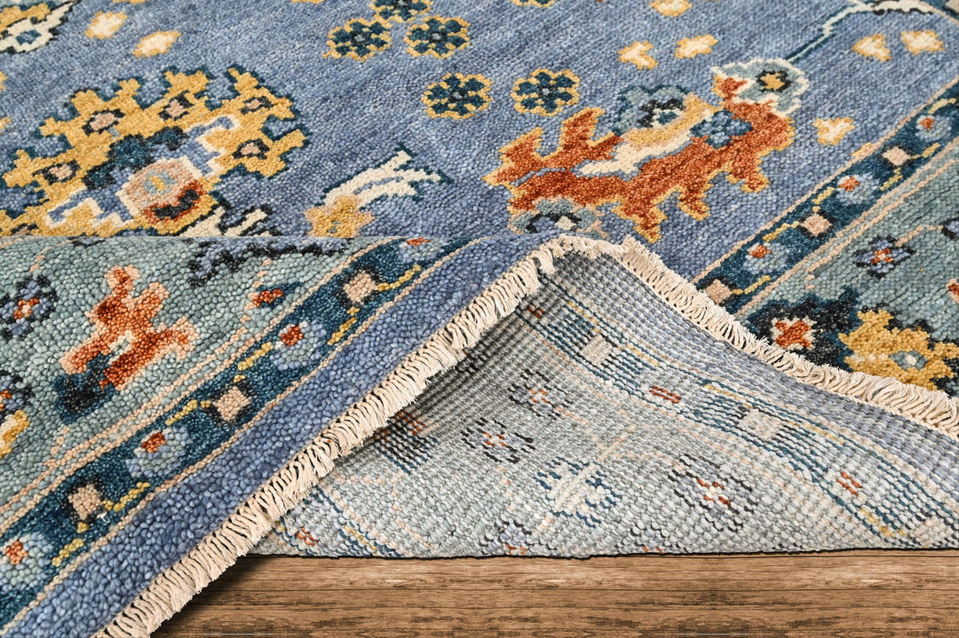 8x10 Blue, Aqua, Burnt Orange Color Hand Knotted Oushak Wool Arts and Crafts Oriental Rug