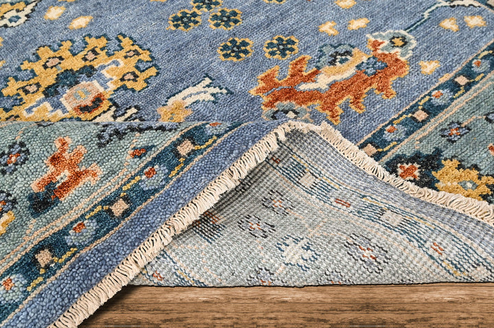 8x10 Blue, Aqua, Burnt Orange Color Hand Knotted Oushak Wool Arts and Crafts Oriental Rug