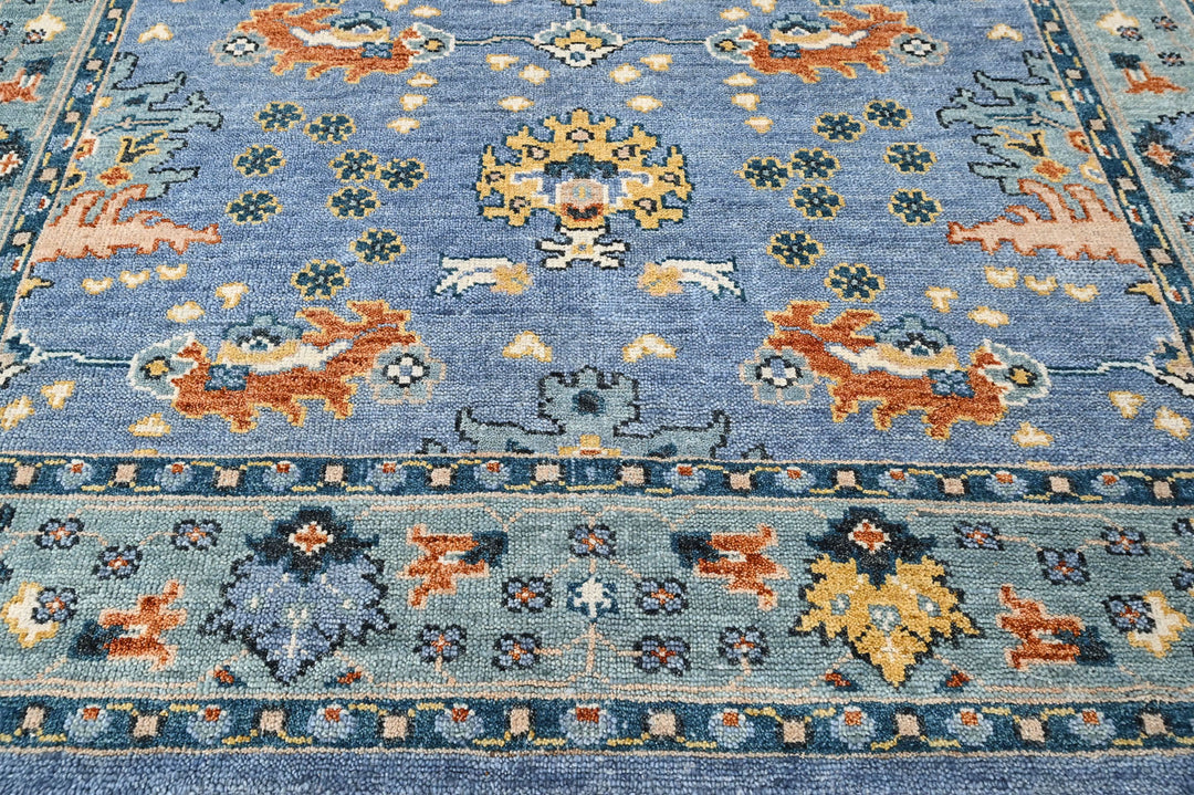 8x10 Blue, Aqua, Burnt Orange Color Hand Knotted Oushak Wool Arts and Crafts Oriental Rug