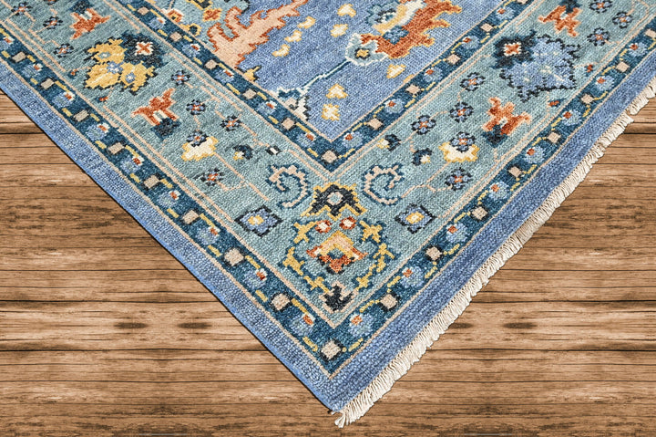 8x10 Blue, Aqua, Burnt Orange Color Hand Knotted Oushak Wool Arts and Crafts Oriental Rug