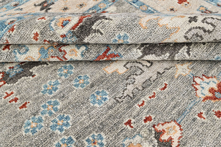 8x10 Gray, Beige, Aqua Color Hand Knotted Oushak Wool Transitional Oriental Rug