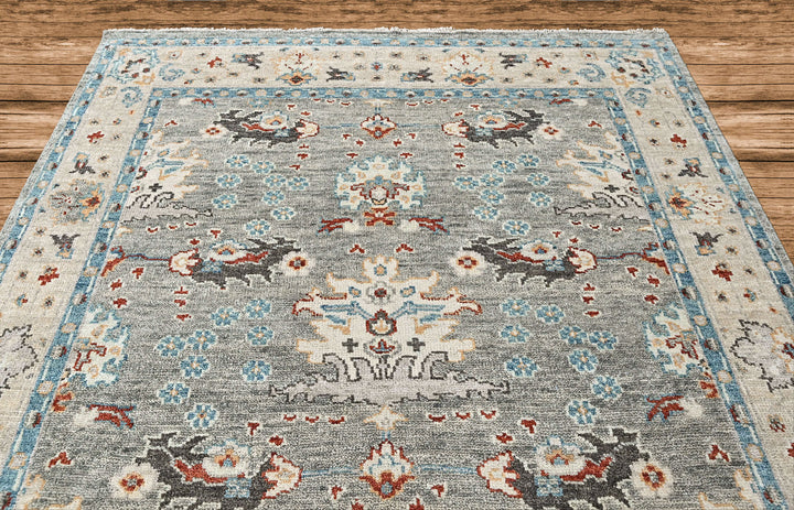 8x10 Gray, Beige, Aqua Color Hand Knotted Oushak Wool Transitional Oriental Rug