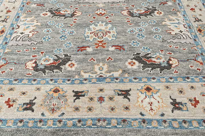 8x10 Gray, Beige, Aqua Color Hand Knotted Oushak Wool Transitional Oriental Rug