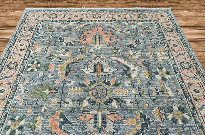 8x10 Blue, Blush, Green Color Hand Knotted Oushak Wool Arts and Crafts Oriental Rug