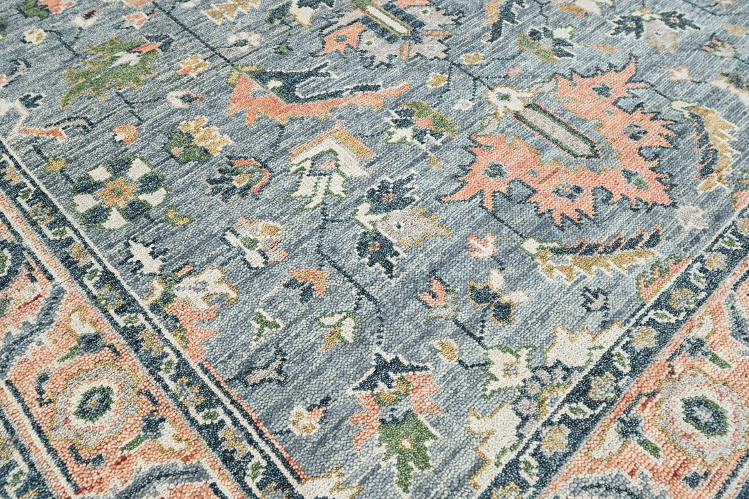 8x10 Blue, Blush, Green Color Hand Knotted Oushak Wool Arts and Crafts Oriental Rug