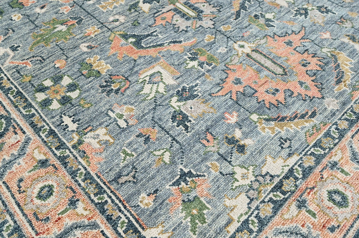 8x10 Blue, Blush, Green Color Hand Knotted Oushak Wool Arts and Crafts Oriental Rug