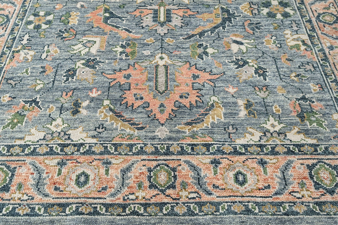 8x10 Blue, Blush, Green Color Hand Knotted Oushak Wool Arts and Crafts Oriental Rug