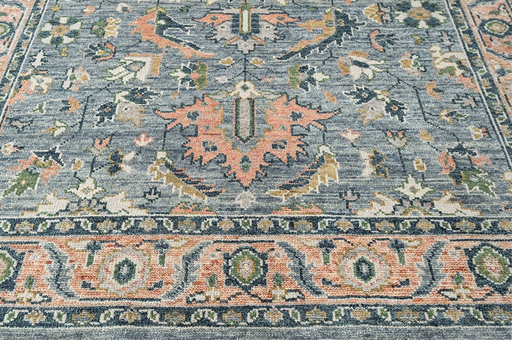 8x10 Blue, Blush, Green Color Hand Knotted Oushak Wool Arts and Crafts Oriental Rug