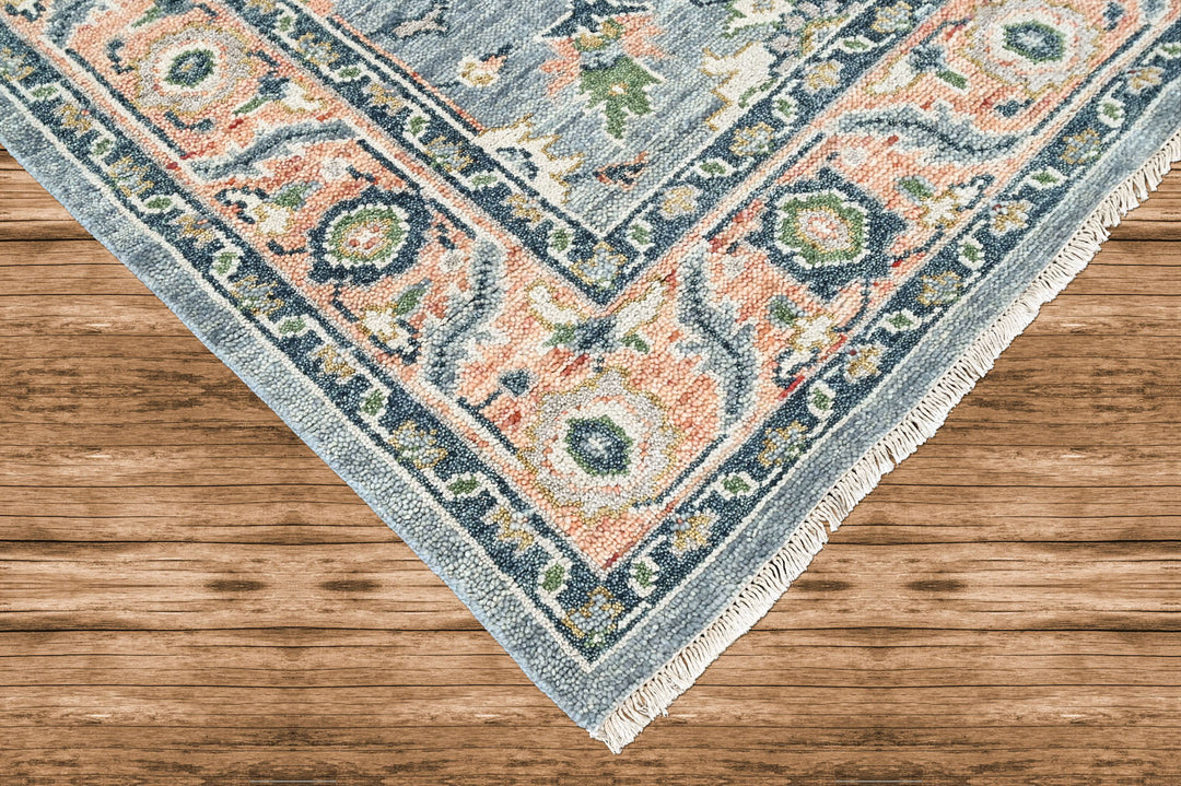 8x10 Blue, Blush, Green Color Hand Knotted Oushak Wool Arts and Crafts Oriental Rug