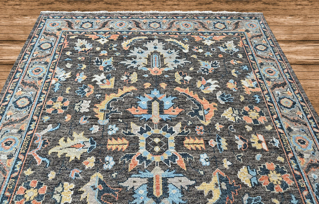 8x10 Gray, Blue, Aqua Color Hand Knotted Oushak Wool Arts and Crafts Oriental Rug