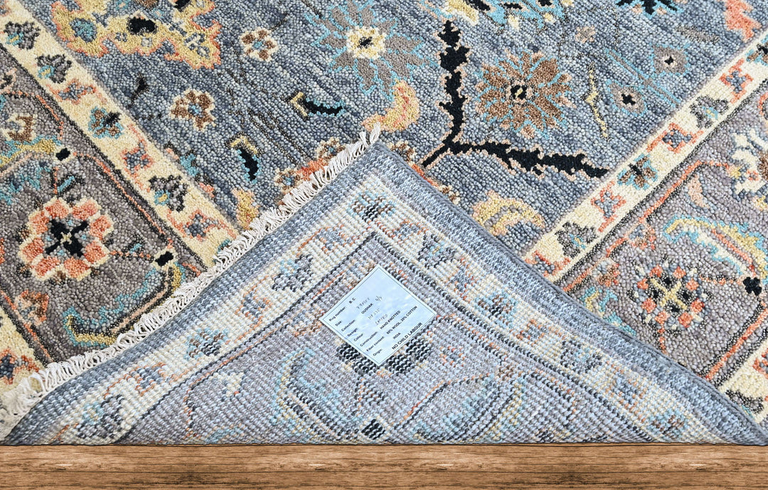 8x10 Blue, Gray, Gold Color Hand Knotted Oushak Wool Arts and Crafts Oriental Rug