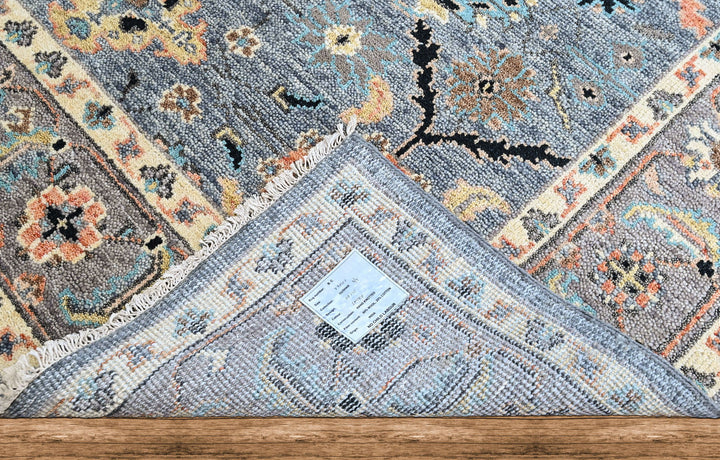 8x10 Blue, Gray, Gold Color Hand Knotted Oushak Wool Arts and Crafts Oriental Rug