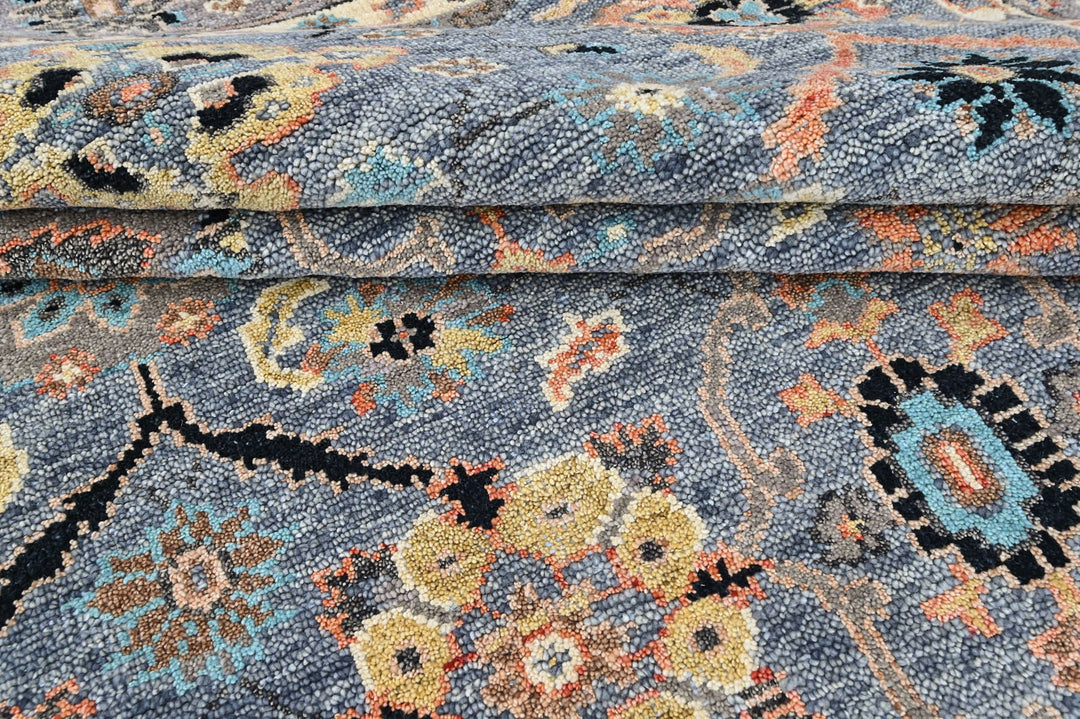 8x10 Blue, Gray, Gold Color Hand Knotted Oushak Wool Arts and Crafts Oriental Rug