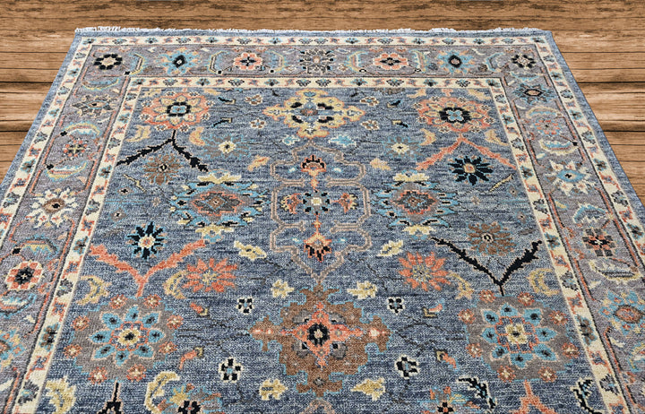 8x10 Blue, Gray, Gold Color Hand Knotted Oushak Wool Arts and Crafts Oriental Rug