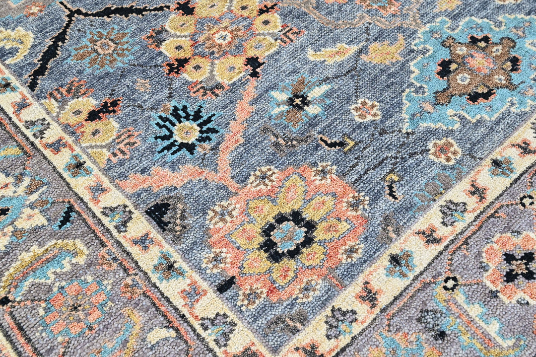 8x10 Blue, Gray, Gold Color Hand Knotted Oushak Wool Arts and Crafts Oriental Rug