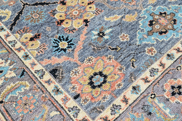 8x10 Blue, Gray, Gold Color Hand Knotted Oushak Wool Arts and Crafts Oriental Rug