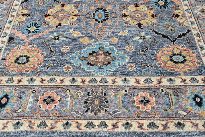 8x10 Blue, Gray, Gold Color Hand Knotted Oushak Wool Arts and Crafts Oriental Rug