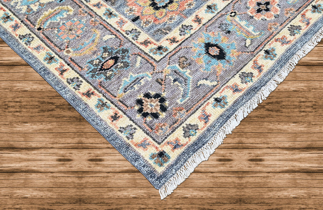 8x10 Blue, Gray, Gold Color Hand Knotted Oushak Wool Arts and Crafts Oriental Rug