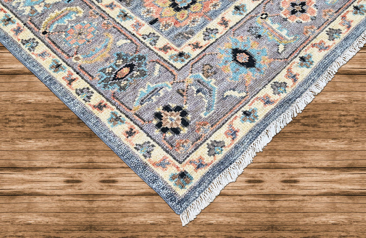 8x10 Blue, Gray, Gold Color Hand Knotted Oushak Wool Arts and Crafts Oriental Rug