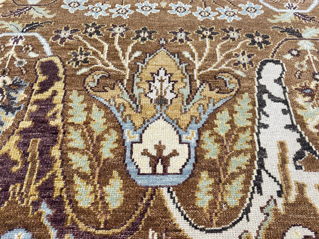 9x12 Mocha, Ivory, Chocolate Color Hand Knotted Oushak Wool  Oriental Rug