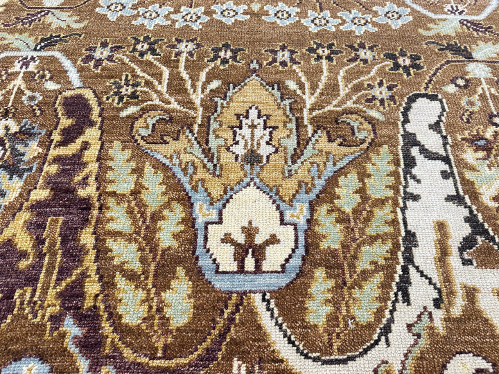 9x12 Mocha, Ivory, Chocolate Color Hand Knotted Oushak Wool  Oriental Rug