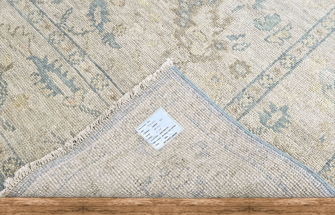 9x12 Gray, Beige, Blue Color Hand Knotted Oushak Wool Transitional Oriental Rug