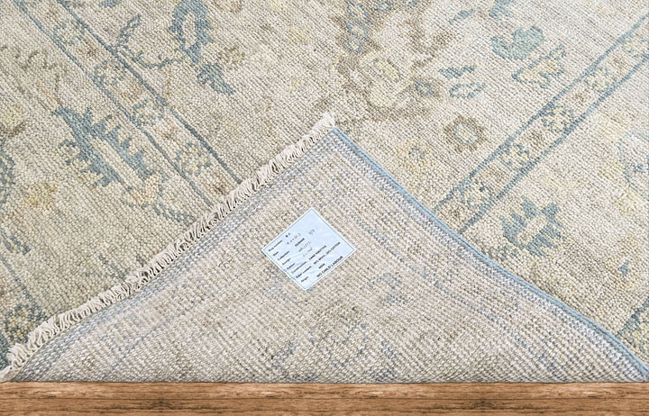 9x12 Gray, Beige, Blue Color Hand Knotted Oushak Wool Transitional Oriental Rug
