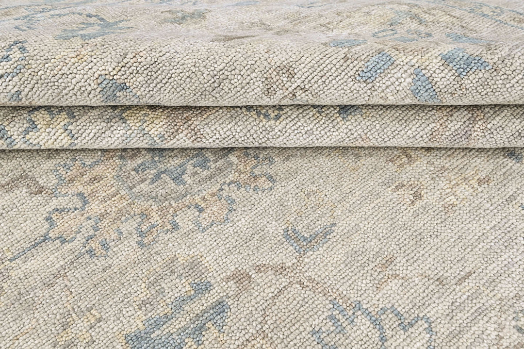 9x12 Gray, Beige, Blue Color Hand Knotted Oushak Wool Transitional Oriental Rug