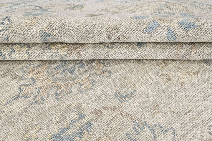 9x12 Gray, Beige, Blue Color Hand Knotted Oushak Wool Transitional Oriental Rug