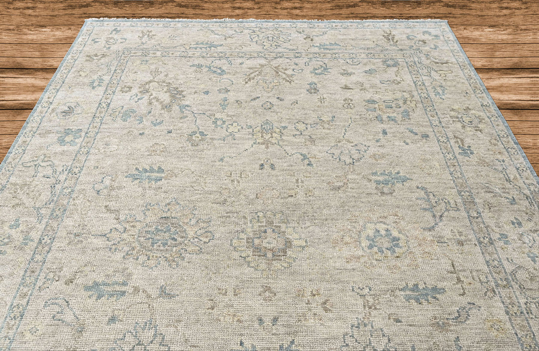 9x12 Gray, Beige, Blue Color Hand Knotted Oushak Wool Transitional Oriental Rug