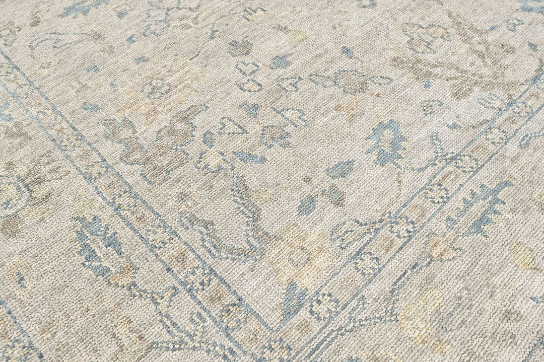 9x12 Gray, Beige, Blue Color Hand Knotted Oushak Wool Transitional Oriental Rug