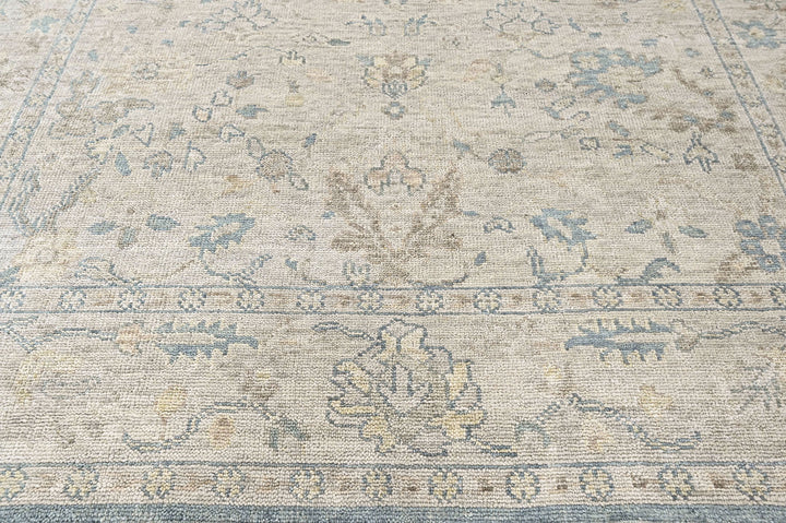 9x12 Gray, Beige, Blue Color Hand Knotted Oushak Wool Transitional Oriental Rug