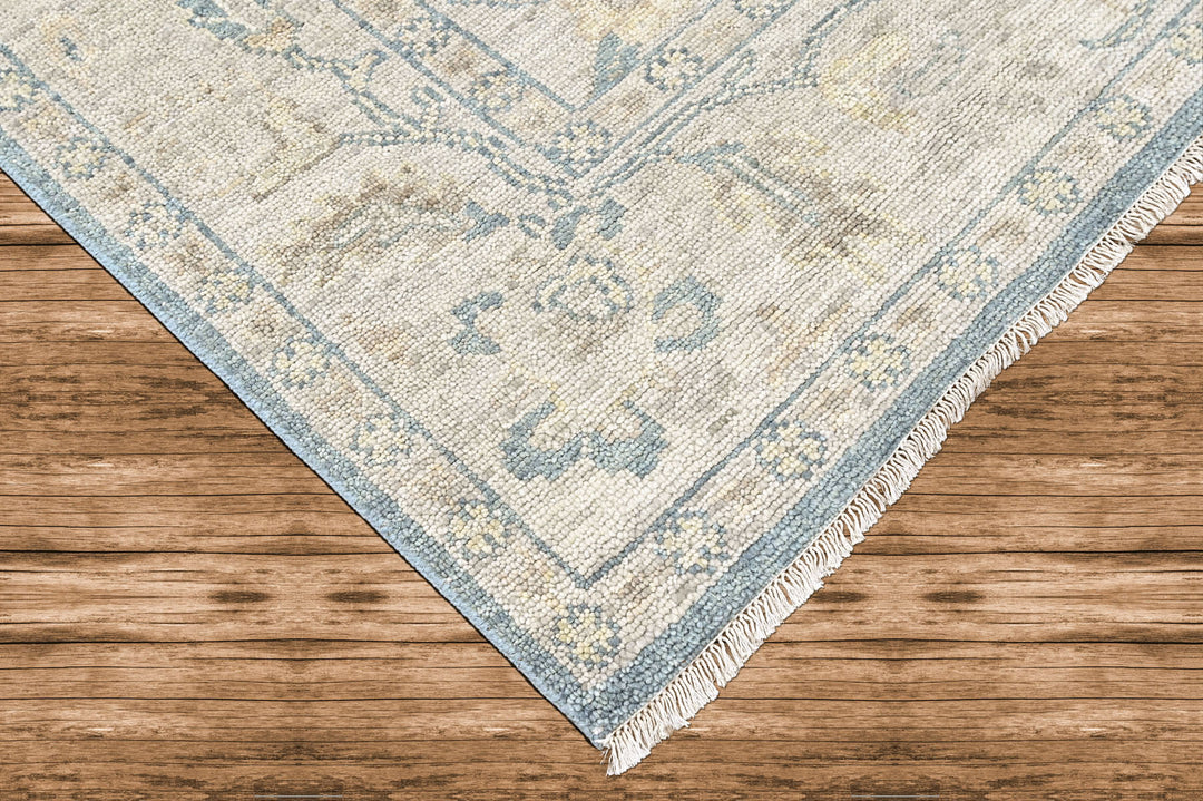 9x12 Gray, Beige, Blue Color Hand Knotted Oushak Wool Transitional Oriental Rug
