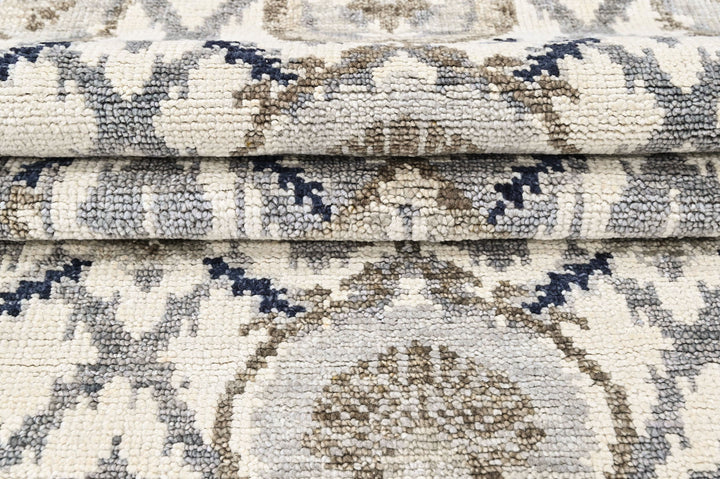 3'6x5'6 Ivory, Gray, Blue Color Hand Knotted Oushak Wool Transitional Oriental Rug