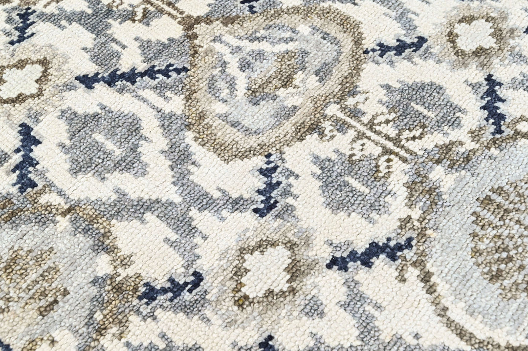 3'6x5'6 Ivory, Gray, Blue Color Hand Knotted Oushak Wool Transitional Oriental Rug