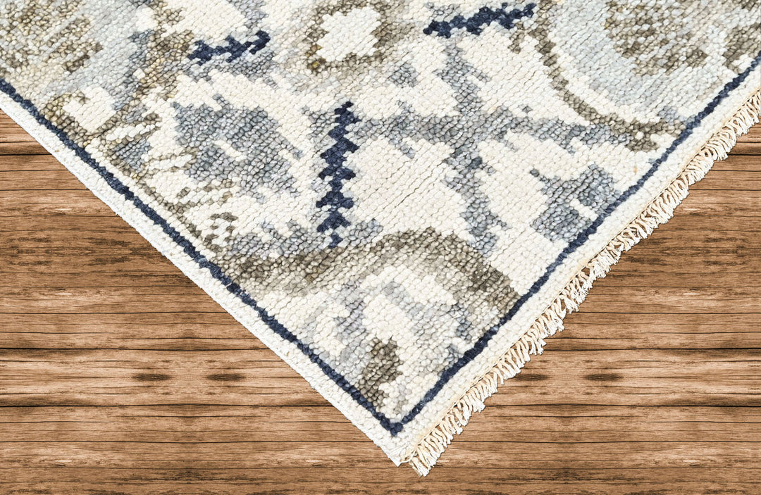 3'6x5'6 Ivory, Gray, Blue Color Hand Knotted Oushak Wool Transitional Oriental Rug