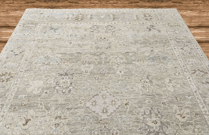 9x12 Gray, Beige, Slate Color Hand Knotted Oushak Wool Transitional Oriental Rug