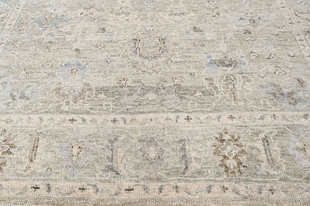 9x12 Gray, Beige, Slate Color Hand Knotted Oushak Wool Transitional Oriental Rug