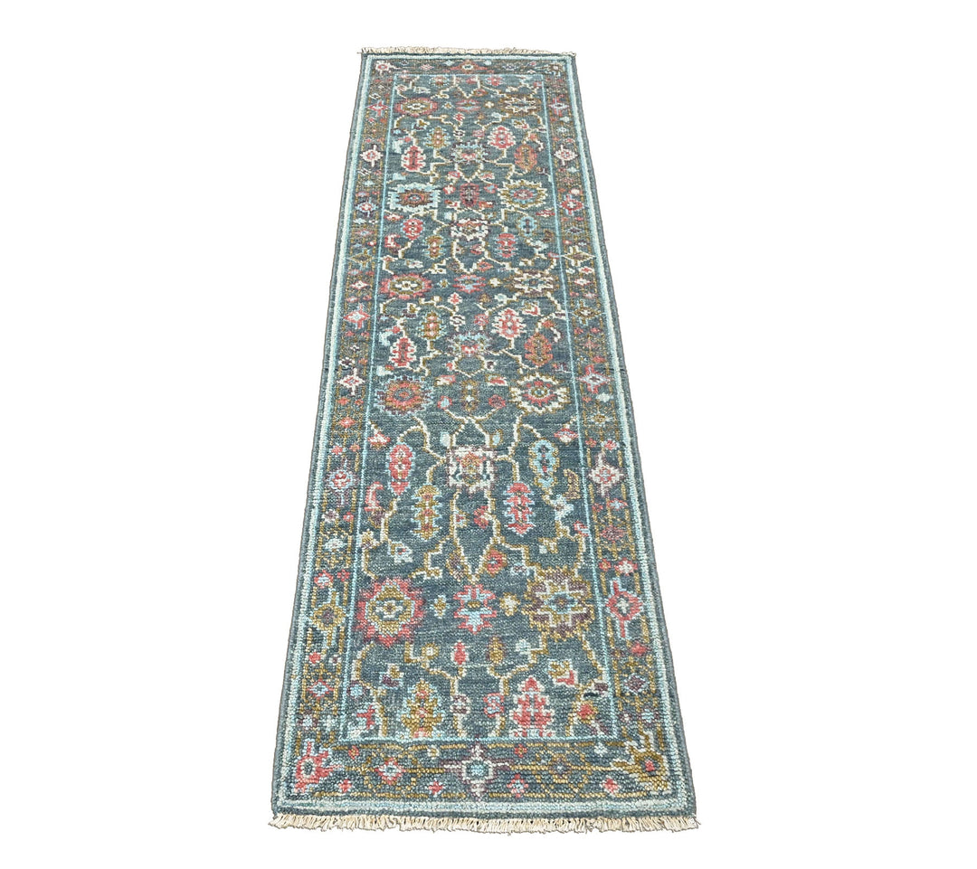 Multi Size Teal Blush Green Color Hand Knotted Oushak Wool Arts and Crafts Oriental Rug