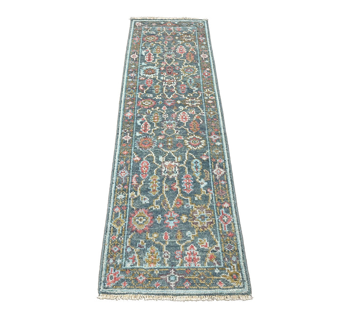 Multi Size Teal Blush Green Color Hand Knotted Oushak Wool Arts and Crafts Oriental Rug