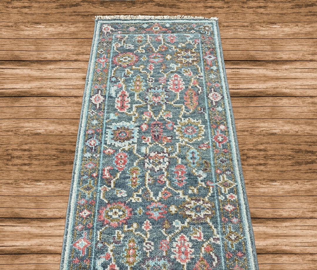 Multi Size Teal Blush Green Color Hand Knotted Oushak Wool Arts and Crafts Oriental Rug