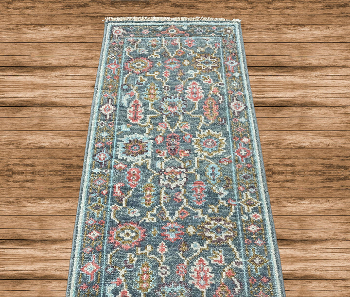 Multi Size Teal Blush Green Color Hand Knotted Oushak Wool Arts and Crafts Oriental Rug